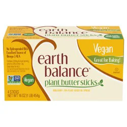 Earth Balance Plant Butter Sticks Vegan Plant Based Oil Spread, 16 oz., 4 Count