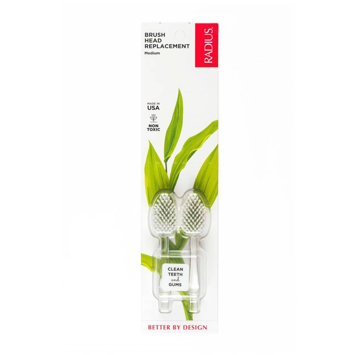 slide 1 of 1, Radius Toothbrush Replacement Head Med Ium, 2 ct