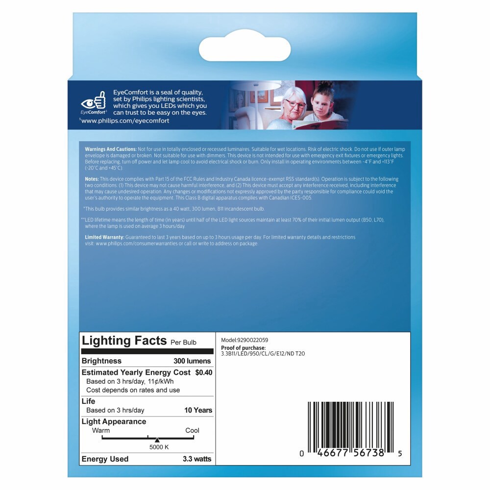 slide 3 of 3, Philips 3.3-Watt (40-Watt) Ba11 Candelabra Base Led Light Bulbs, 3 ct