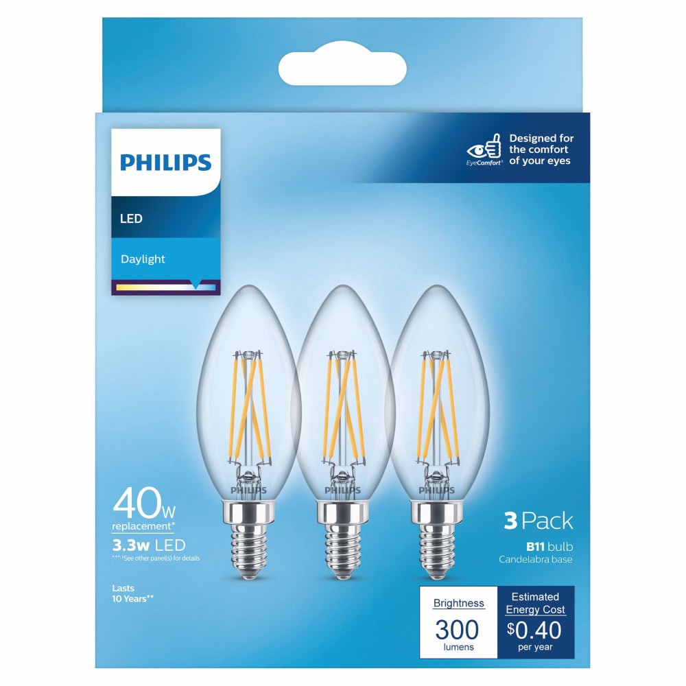 slide 1 of 3, Philips 3.3-Watt (40-Watt) Ba11 Candelabra Base Led Light Bulbs, 3 ct