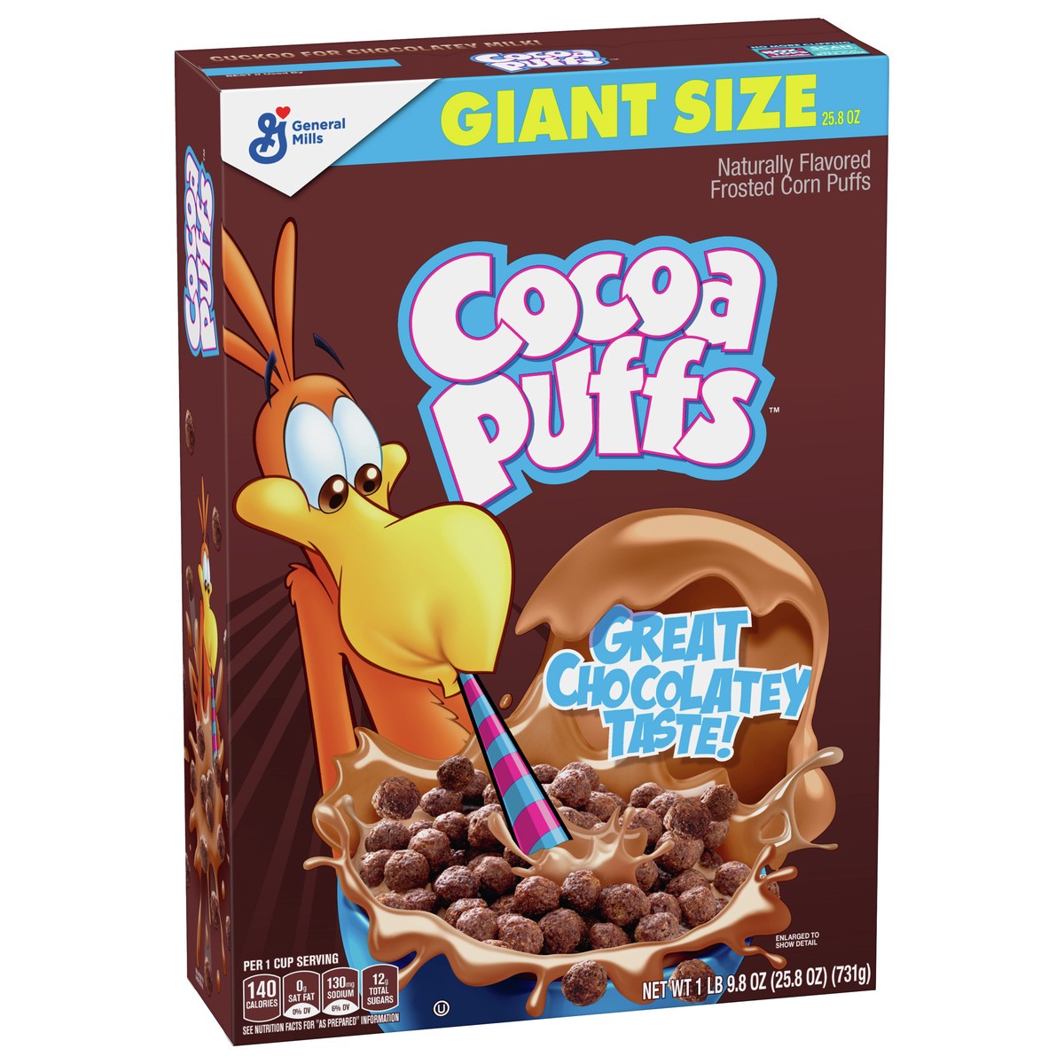 slide 5 of 9, Cocoa Puffs, Chocolate Breakfast Cereal with Whole Grains, Family Size, 25.8 oz, 25.80 oz