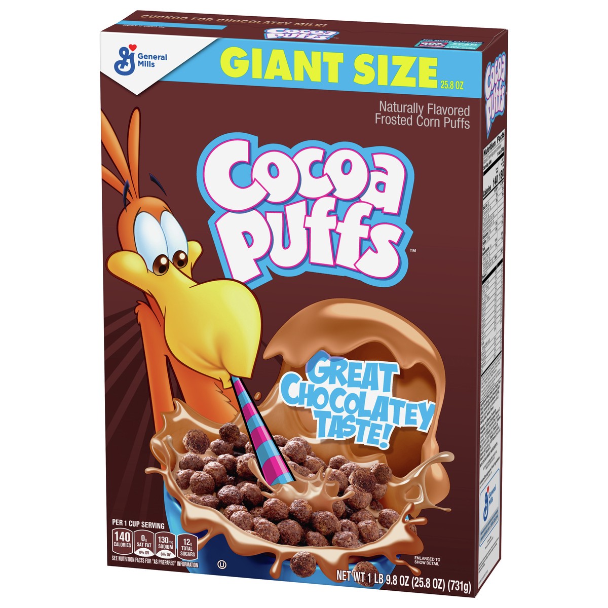 slide 2 of 9, Cocoa Puffs, Chocolate Breakfast Cereal with Whole Grains, Family Size, 25.8 oz, 25.80 oz