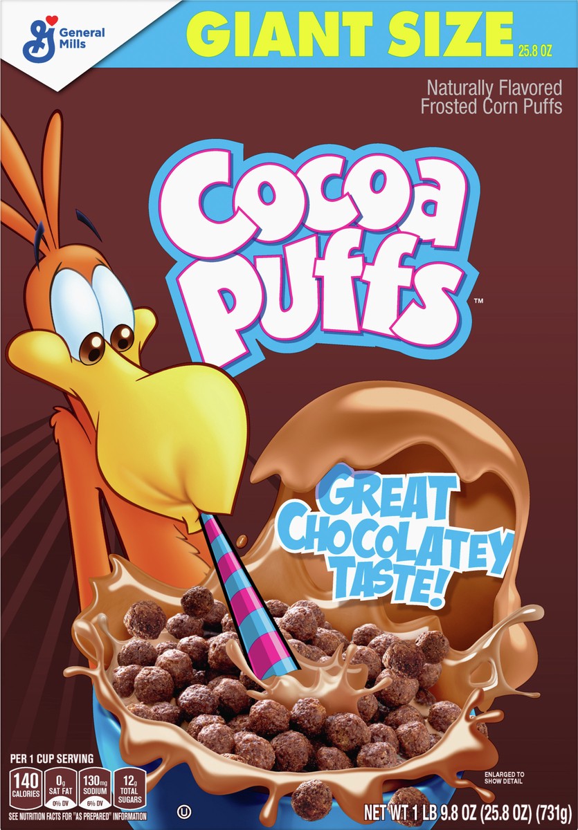 slide 4 of 9, Cocoa Puffs, Chocolate Breakfast Cereal with Whole Grains, Family Size, 25.8 oz, 25.80 oz
