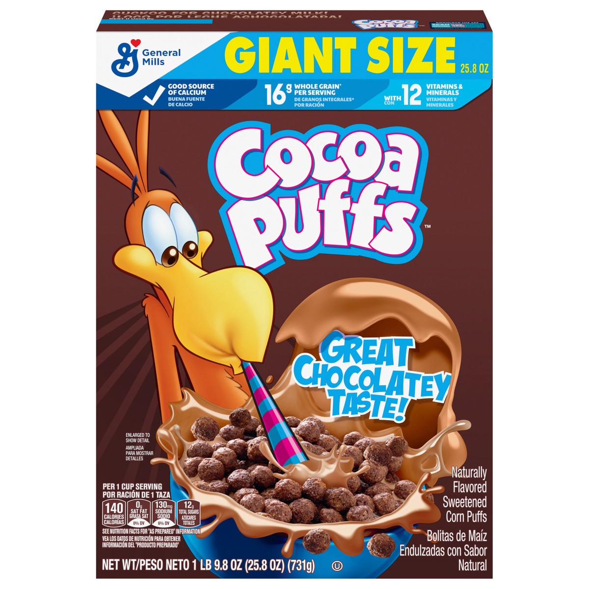slide 1 of 9, Cocoa Puffs, Chocolate Breakfast Cereal with Whole Grains, Family Size, 25.8 oz, 25.80 oz