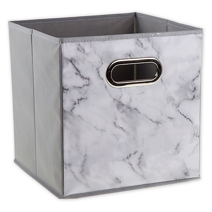 slide 1 of 1, Relaxed Living Marble White Square Collapsible Storage Bin, 11 in