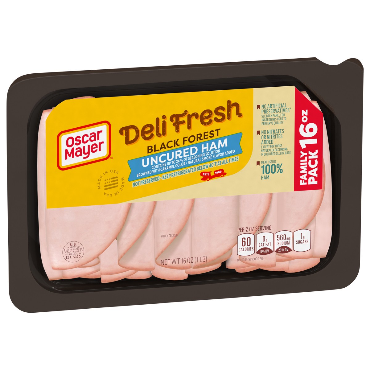 slide 9 of 9, Oscar Mayer Deli Fresh Black Forest Uncured Ham Sliced Lunch Meat Family Size, 16 oz. Tray, 