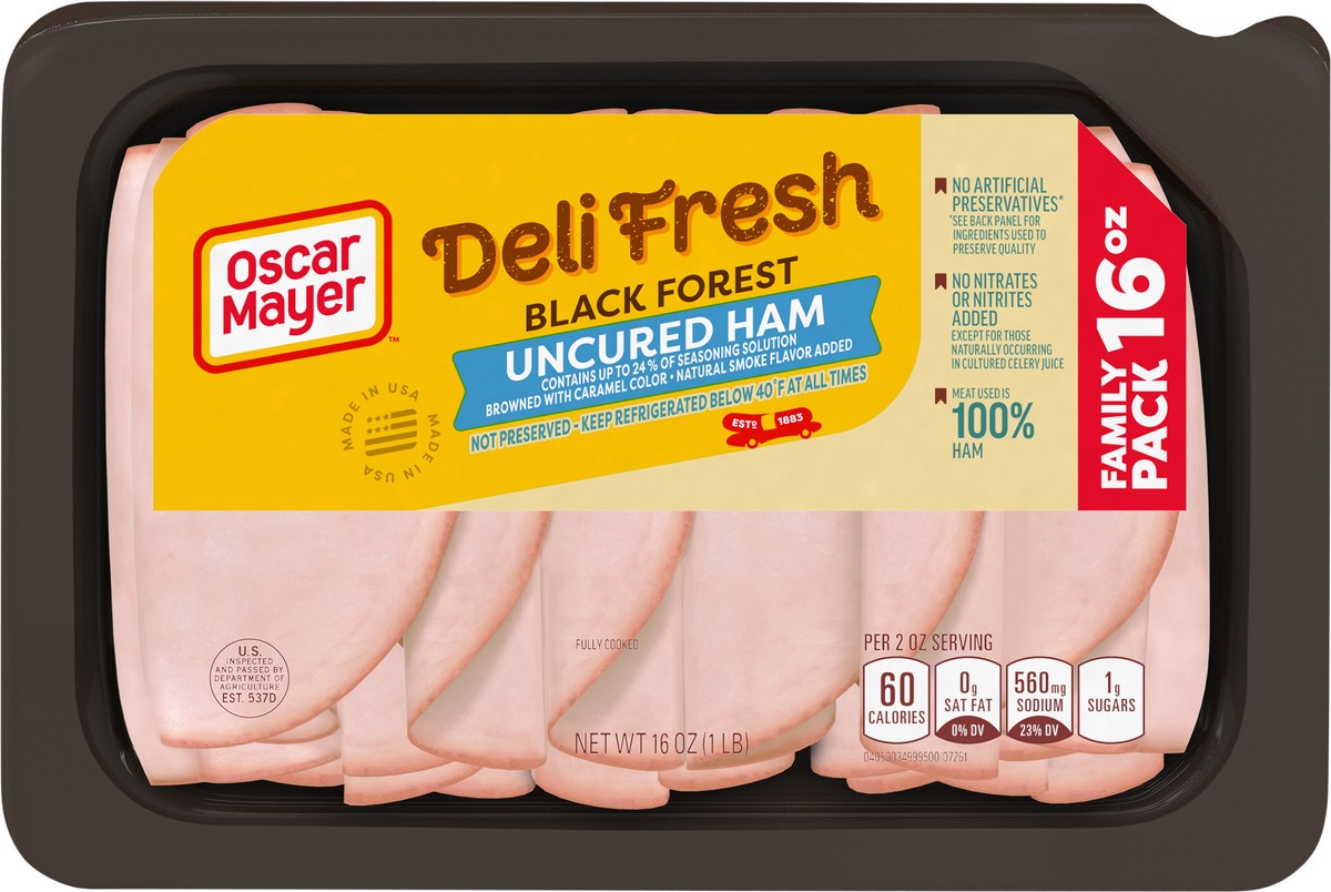 slide 5 of 9, Oscar Mayer Deli Fresh Black Forest Uncured Ham Sliced Lunch Meat Family Size, 16 oz. Tray, 