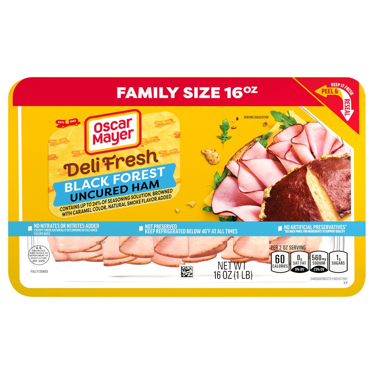 slide 1 of 9, Oscar Mayer Deli Fresh Black Forest Uncured Ham Sliced Lunch Meat Family Size, 16 oz. Tray, 16 oz