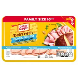 Oscar Mayer Deli Fresh Black Forest Uncured Ham Sliced Lunch Meat Family Size, 16 oz. Tray