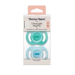 Tommee Tippee Ultra-Light Stay-Put Silicone Pacifiers for 0-6 Months, Pink & Purple