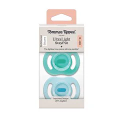 Tommee Tippee Ultra-Light Stay-Put Silicone Pacifiers for 0-6 Months, Pink & Purple