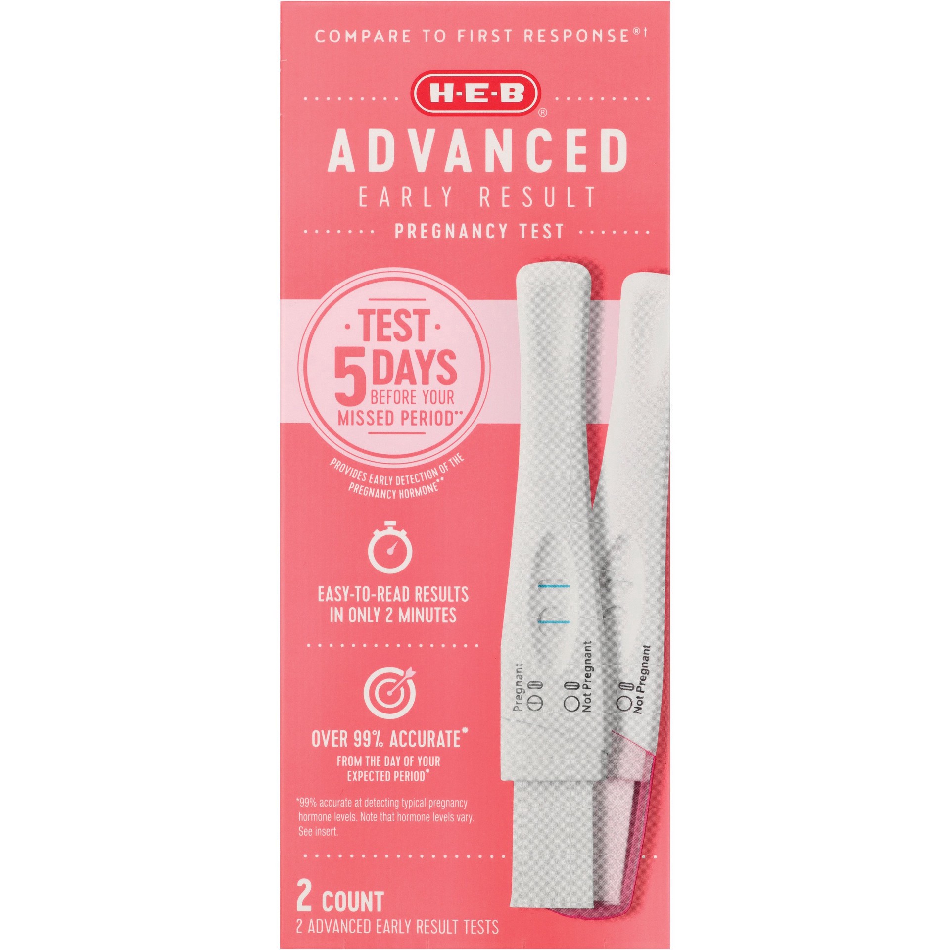 slide 1 of 1, H-E-B AdvancedEarly Result Pregnancy Test, 2 ct