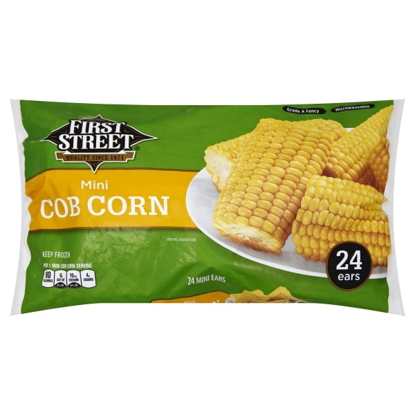 slide 1 of 1, First Street Mini Cob Corn Frozen, 24 ct