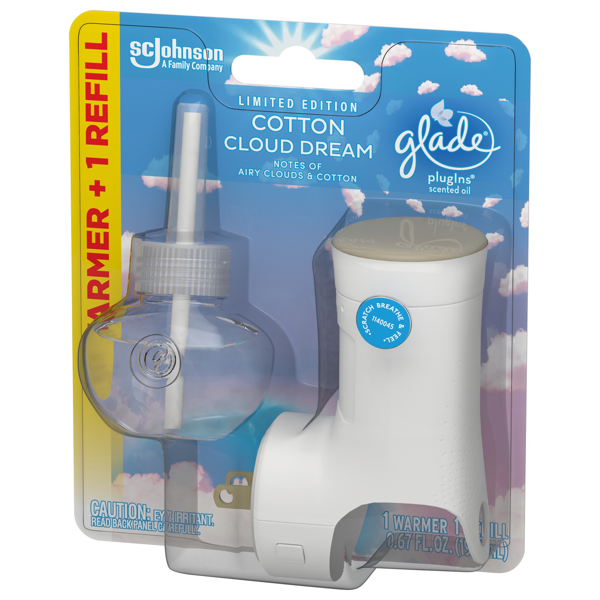 slide 4 of 5, Glade PlugIns Scented Oil Warmer + Refill, Cotton Cloud Dream Scent, Infused with Essential Oils, Spring Limited Edition Fragrance, Positive Vibes Collection, 0.67 oz., 1 ct