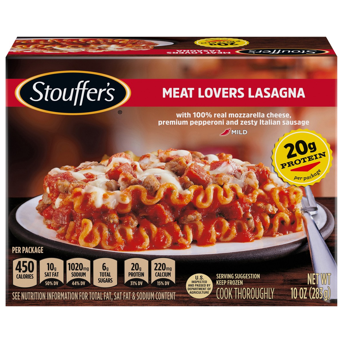slide 1 of 6, Stouffer's Meat Lovers Lasagna Frozen Meal, 10 oz