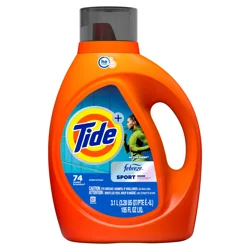 Tide Plus Febreze Sport Odor Defense HE Turbo Clean Liquid Laundry Detergent, 105 fl oz, 74 loads