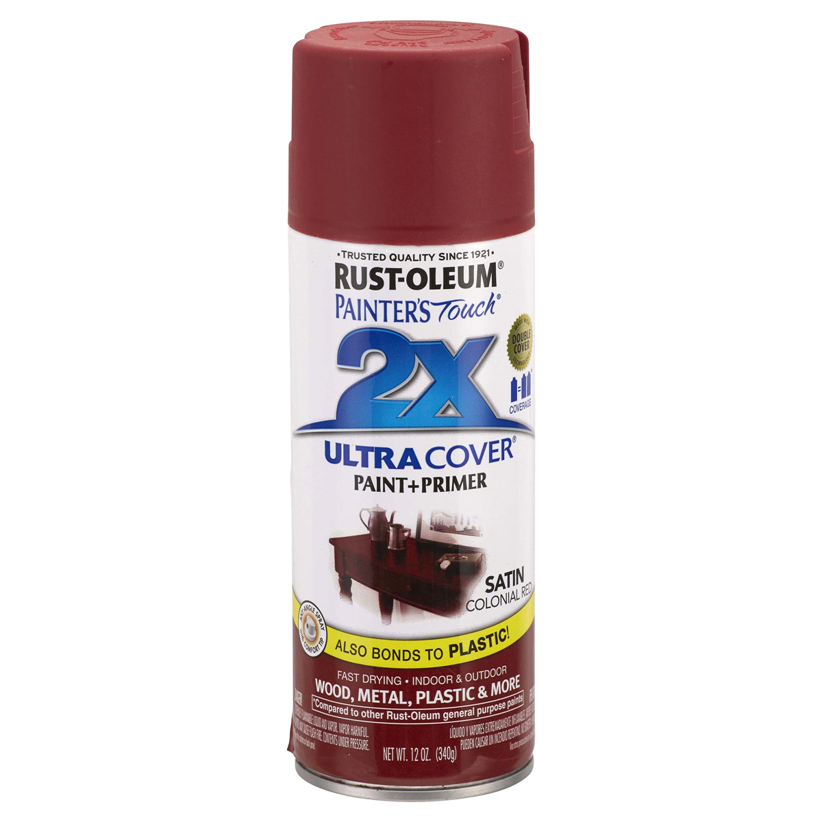 slide 1 of 9, Rust-Oleum Painters Touch 2x Ultra Cover Spray Paint 249082, Satin Colonial Red, 12 oz