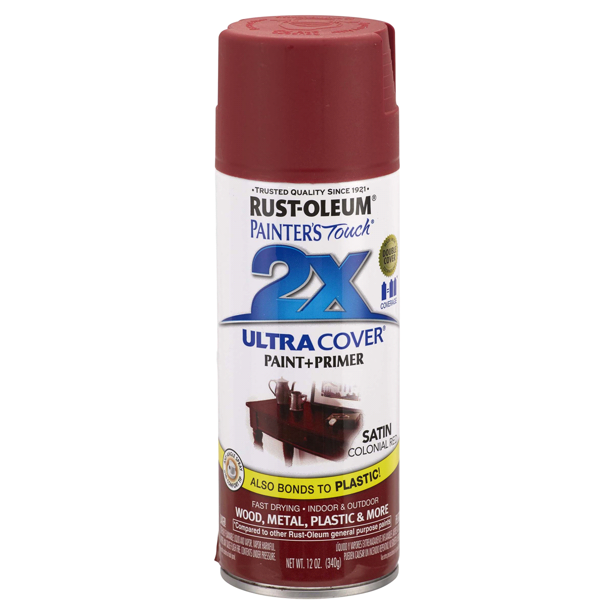 slide 1 of 1, Rust-Oleum Painters Touch 2x Ultra Cover Spray Paint 249082, Satin Colonial Red, 12 oz