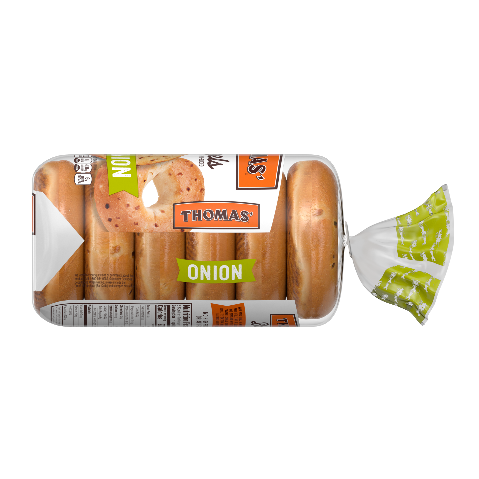 slide 2 of 3, Thomas' Onion Pre-Sliced Bagels, 6 count, 20 oz, 6 ct