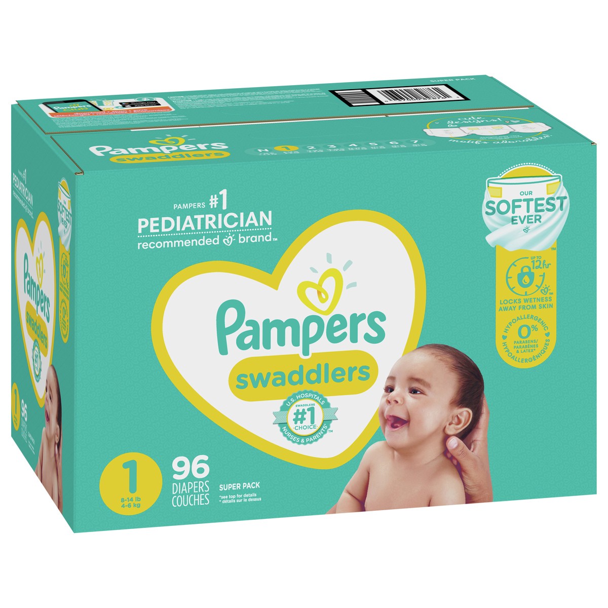 slide 3 of 4, Pampers Swaddlers Diapers, Size 1 (8-14 lbs), 96 Count, Ultra Absorbent Disposable Baby Diaper, 96 ct
