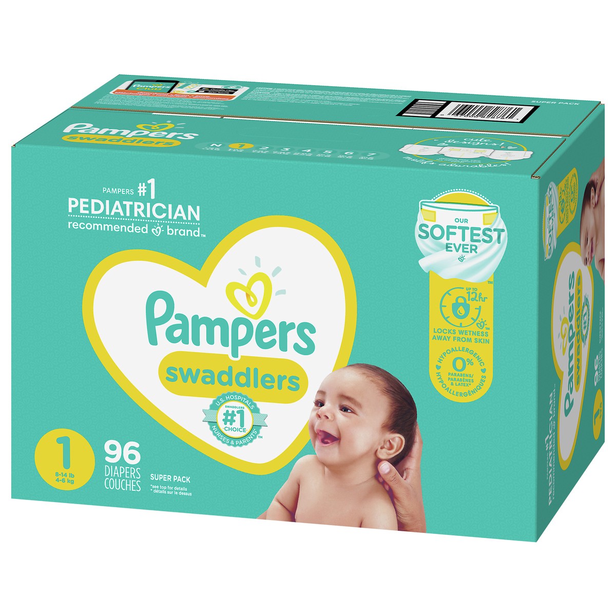 slide 2 of 4, Pampers Swaddlers Diapers, Size 1 (8-14 lbs), 96 Count, Ultra Absorbent Disposable Baby Diaper, 96 ct