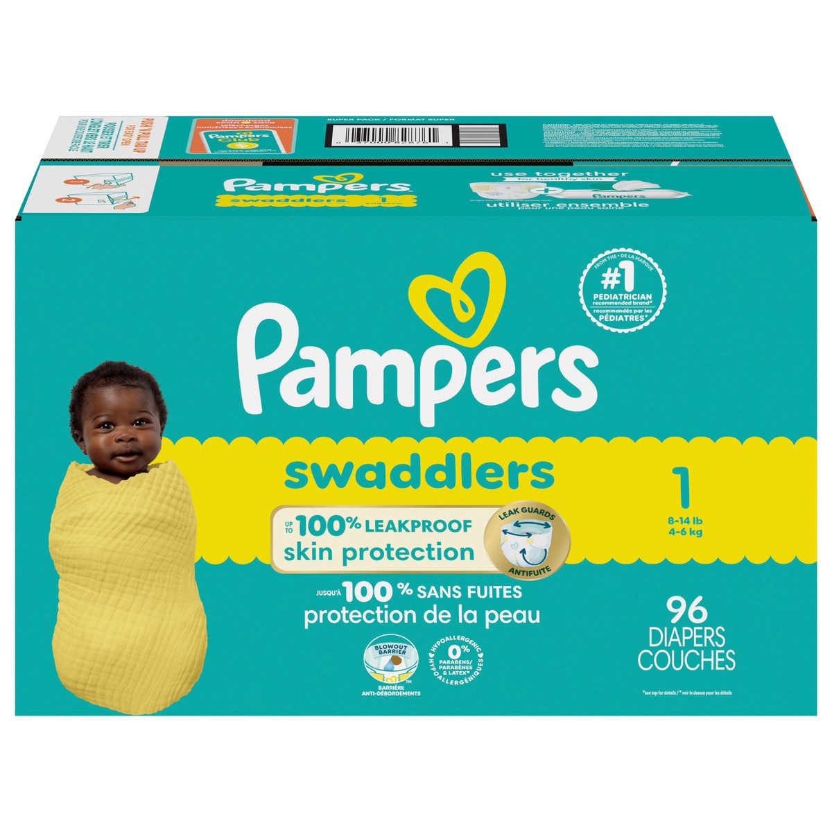 slide 1 of 4, Pampers Swaddlers Diapers, Size 1 (8-14 lbs), 96 Count, Ultra Absorbent Disposable Baby Diaper, 96 ct