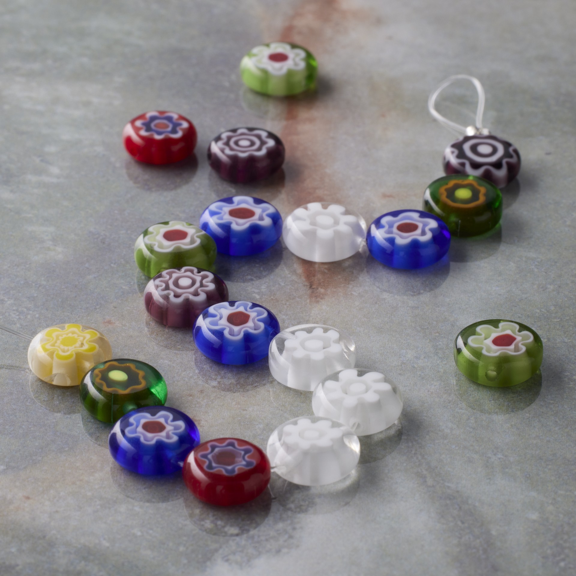 slide 2 of 3, Millefiori Flower Glass Coin Bead Mix By Bead Landing, 9mm to 10mm