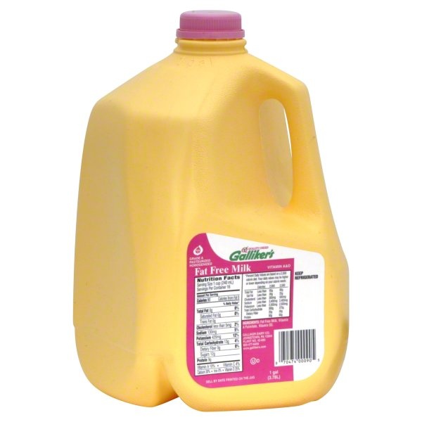 slide 1 of 1, Galliker's Milk, Fat Free, 4 qt