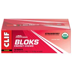 CLIF BLOKS - Strawberry Flavor - Energy Chews - Non-GMO - Plant Based - Fast Fuel for Cycling and Running - Quick Carbohydrates and Electrolytes - 2.12 oz. (18 Count)