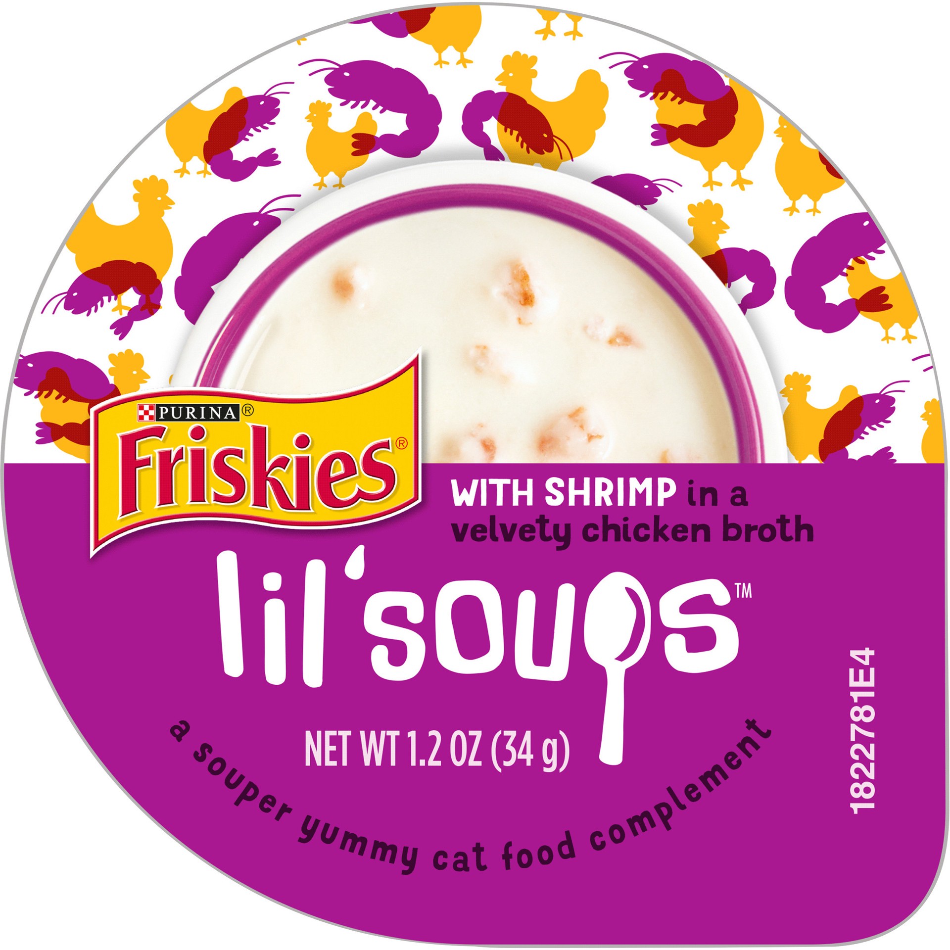 slide 1 of 7, Friskies Purina Friskies Natural, Grain Free Wet Cat Food Lickable Cat Treats, Lil' Soups With Shrimp in Chicken Broth, 1.2 oz