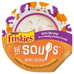 Purina Friskies Grain Free Lickable Cat Food Toppers Lil’ Soups With Shrimp in a Velvety Chicken Broth