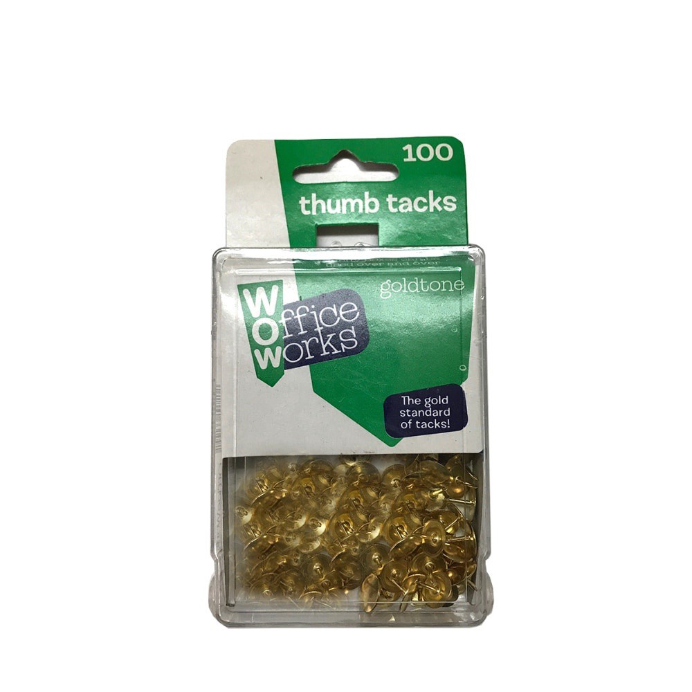 slide 2 of 2, Office Works Thumb Tacks Gold, 100 ct