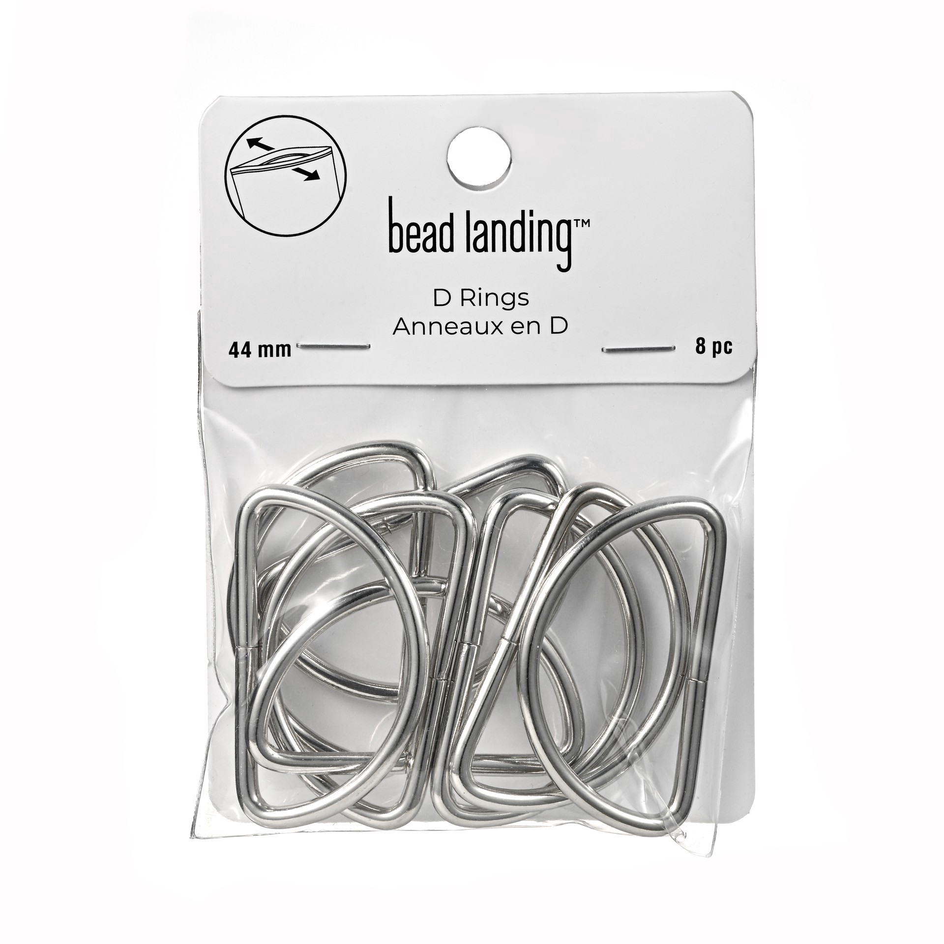 slide 2 of 3, 44mm Rhodium D Rings, 8ct. By Bead Landing, 44mm