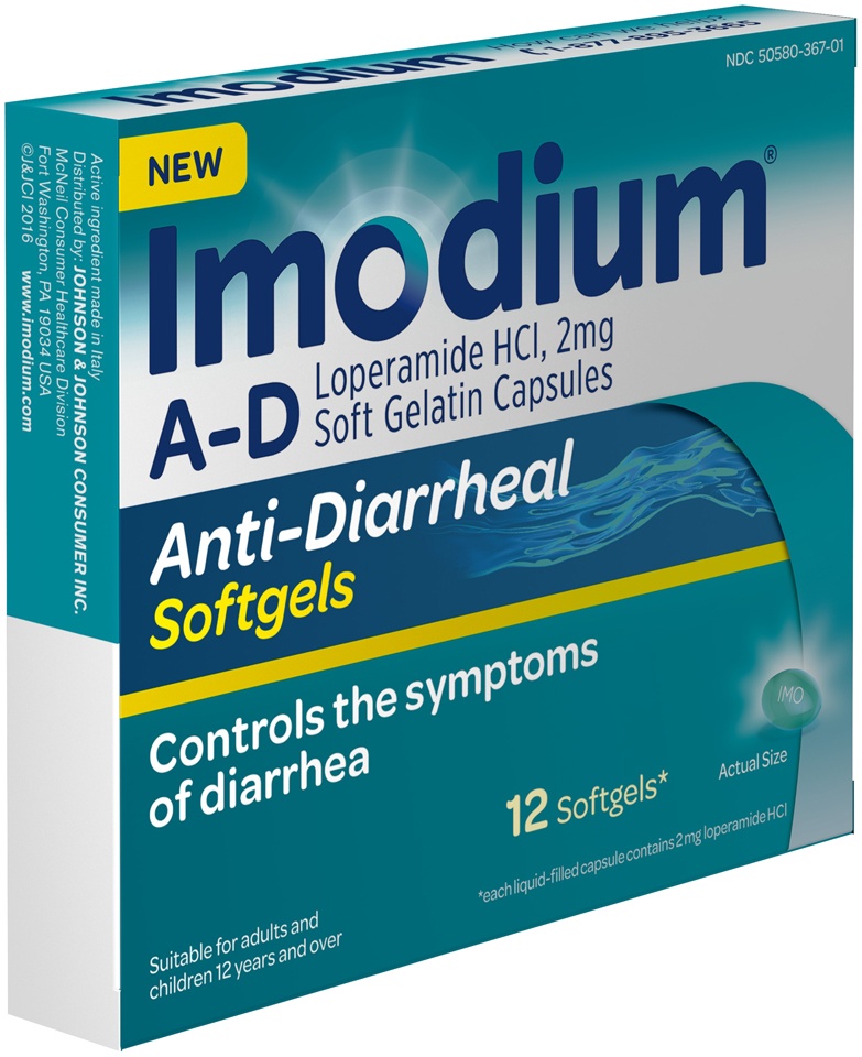 slide 2 of 6, Imodium A-D Anti-Diarrheal Medicine Softgels with 2 mg Loperamide Hydrochloride per Capsule, Diarrhea Relief to Help Control Symptoms Due to Acute, Active & Traveler's Diarrhea, 12 ct