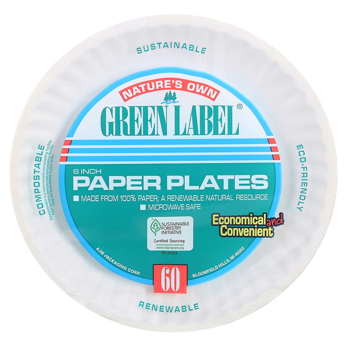 slide 4 of 12, Nature's Own Green Label Compostable Paper Plates 6Inch, 60 ct