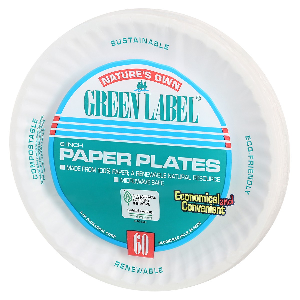slide 9 of 12, Nature's Own Green Label Compostable Paper Plates 6Inch, 60 ct