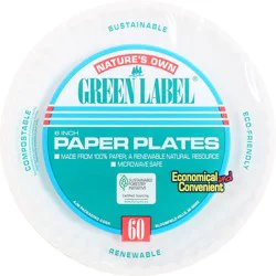 Nature's Own Green Label Compostable Paper Plates 6Inch