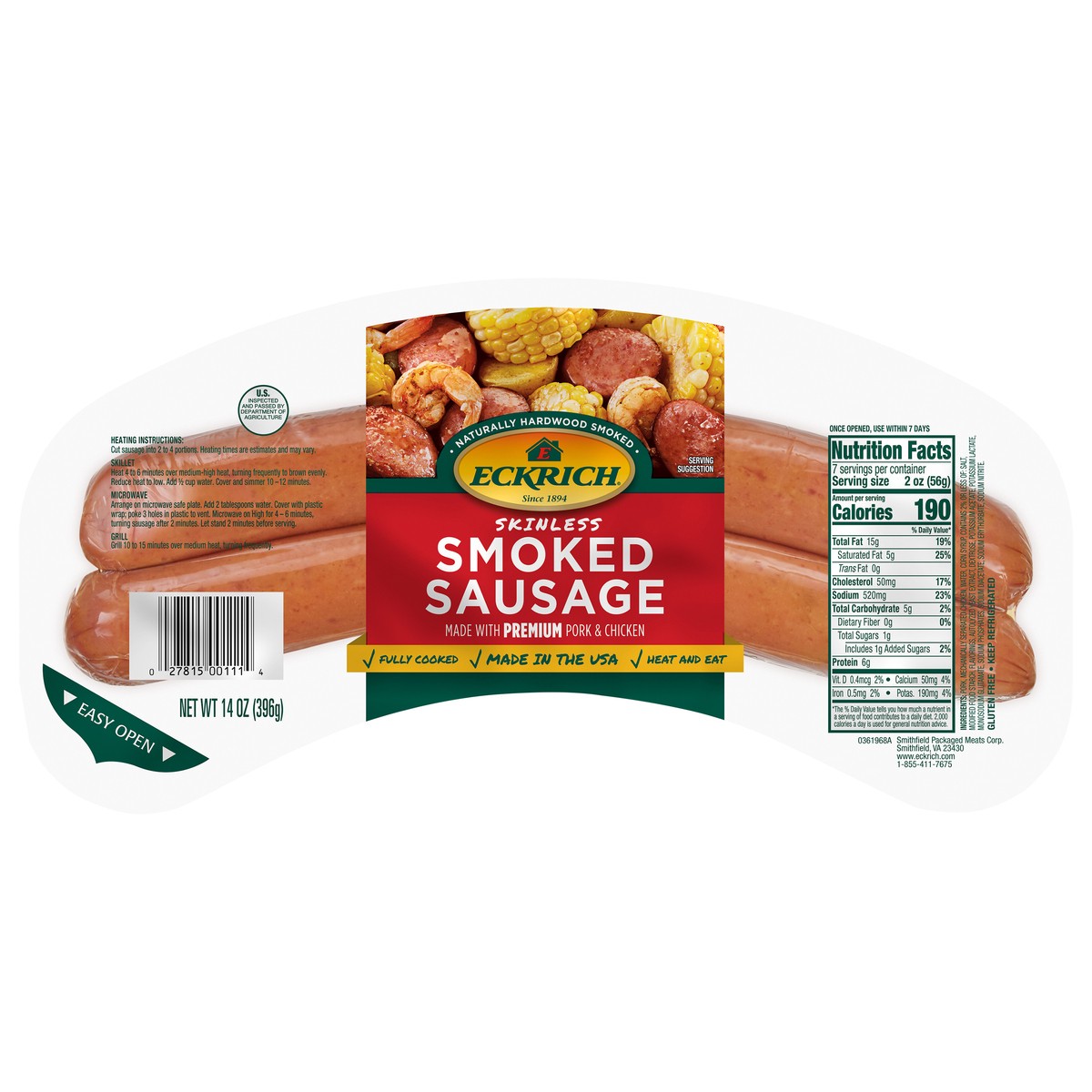 slide 4 of 6, Eckrich Skinless Smoked Sausage, 14 oz, 14 oz