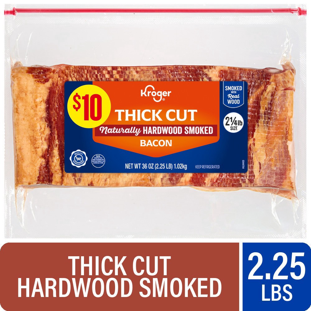 slide 1 of 2, Kroger® Naturally Hardwood Smoked Thick Cut Bacon, 36 oz