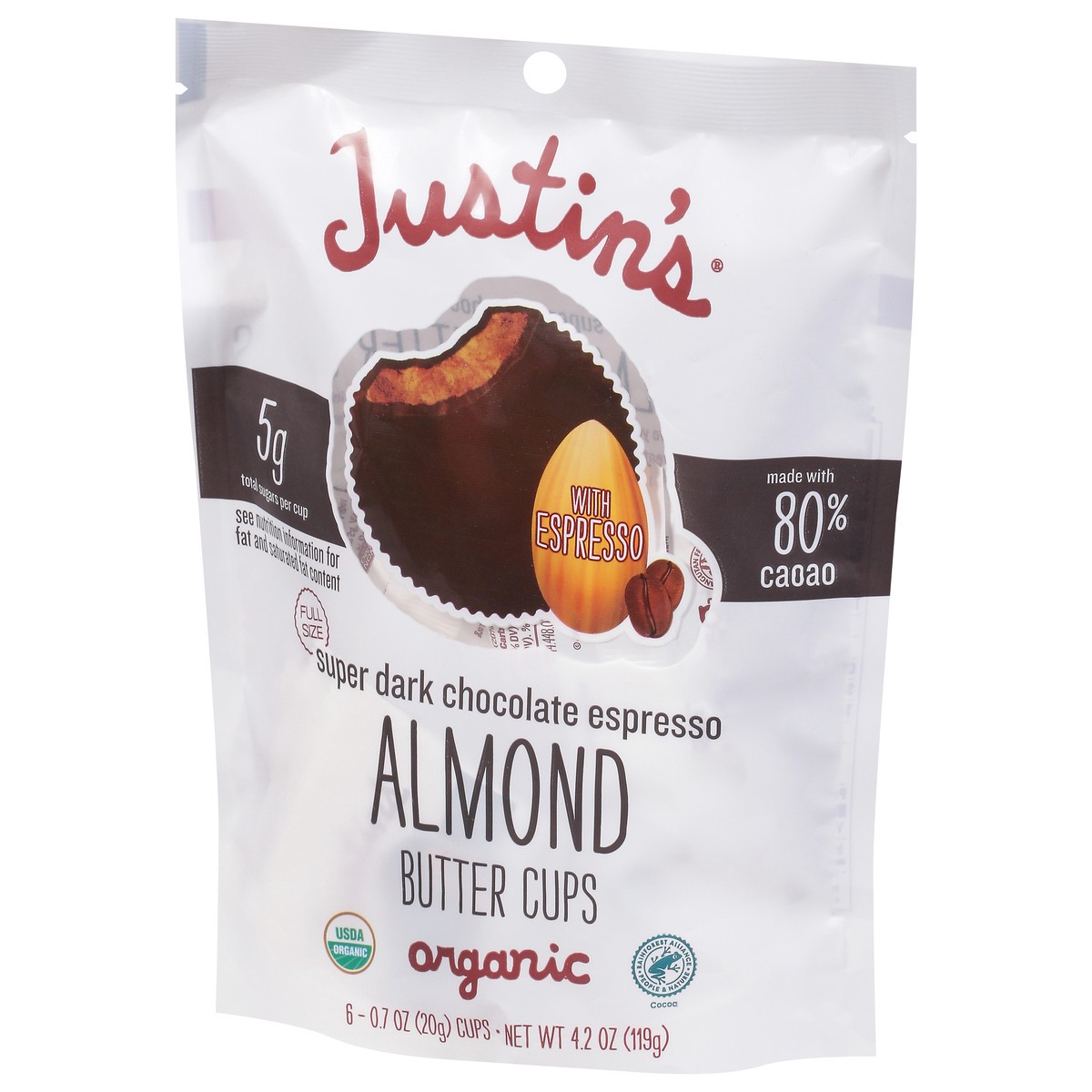 slide 7 of 9, Justin's Justin’s Super Dark Chocolate Espresso Almond Butter Cups 4.2 oz, 6 ct