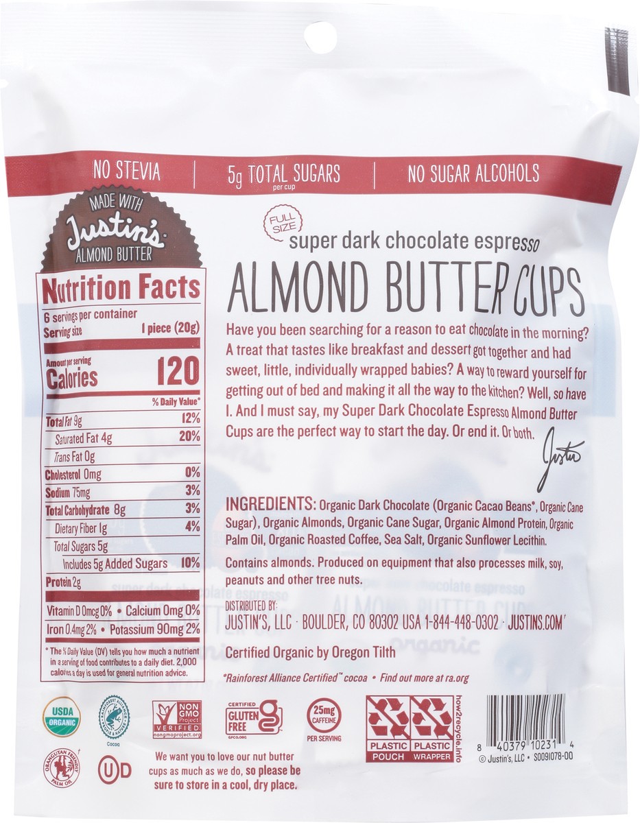 slide 8 of 9, Justin's Justin’s Super Dark Chocolate Espresso Almond Butter Cups 4.2 oz, 6 ct