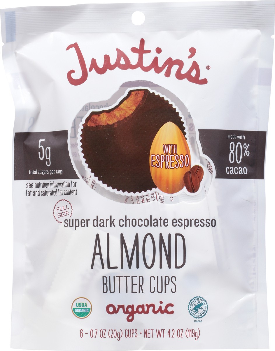 slide 2 of 9, Justin's Justin’s Super Dark Chocolate Espresso Almond Butter Cups 4.2 oz, 6 ct