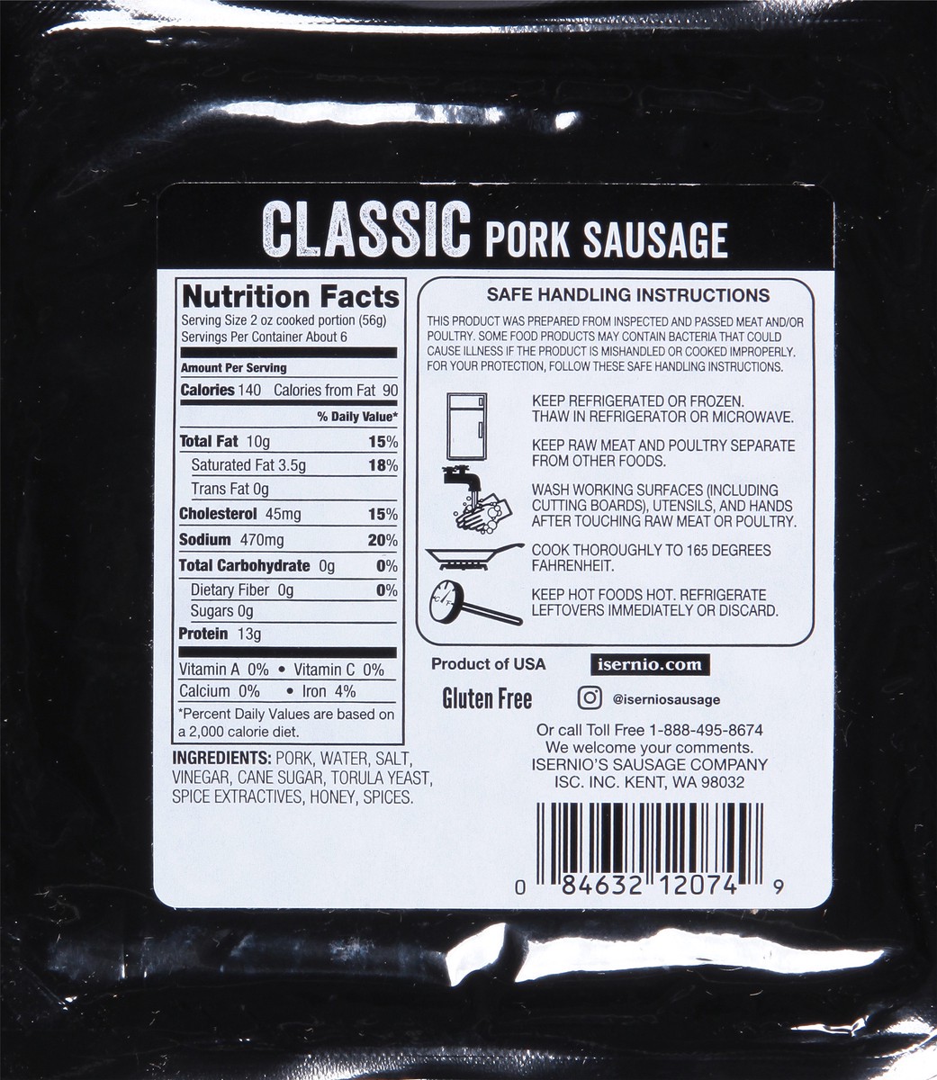 slide 3 of 9, Isernio's Classic Pork Sausage 16 oz, 16 oz