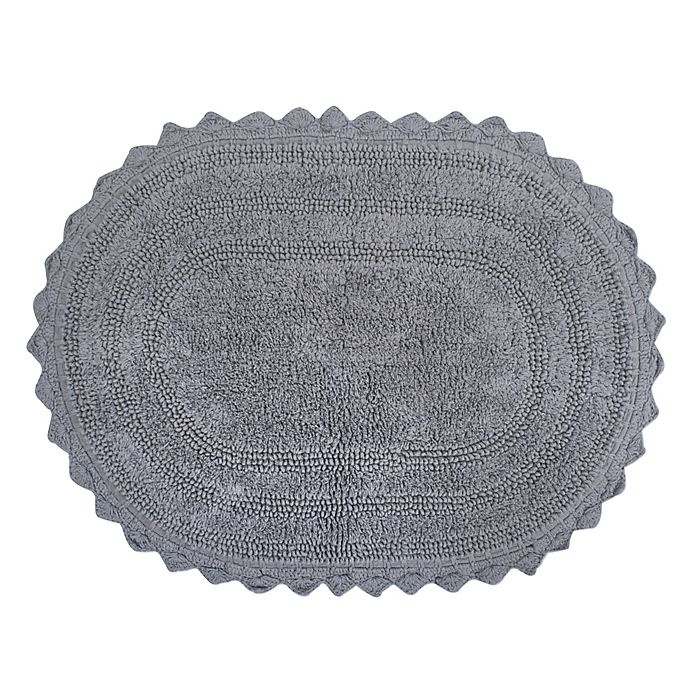 slide 1 of 3, Design Imports Reversible Crochet Round Bath Mat - Grey, 21 in x 32 in