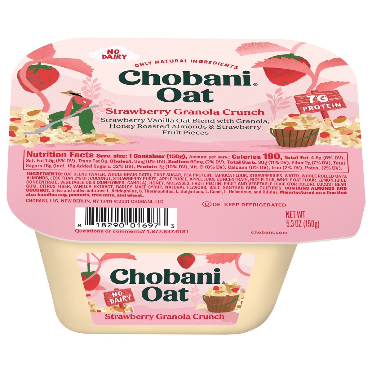 slide 1 of 7, Chobani Oat Strawberry Granola Crunch Yogurt, 5.3 oz