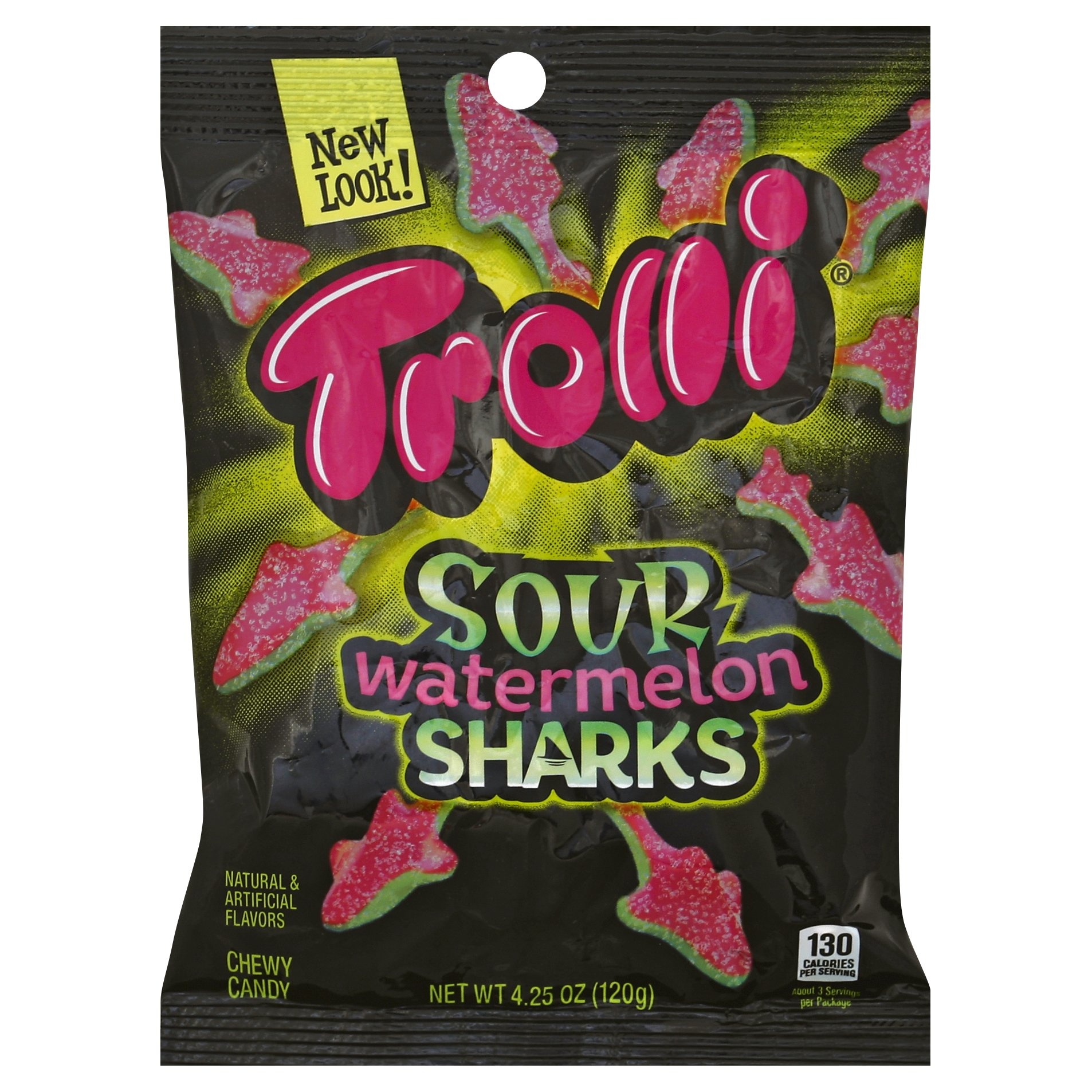 slide 1 of 4, Trolli Sour Watermelon Sharks Candy, 4.25 oz