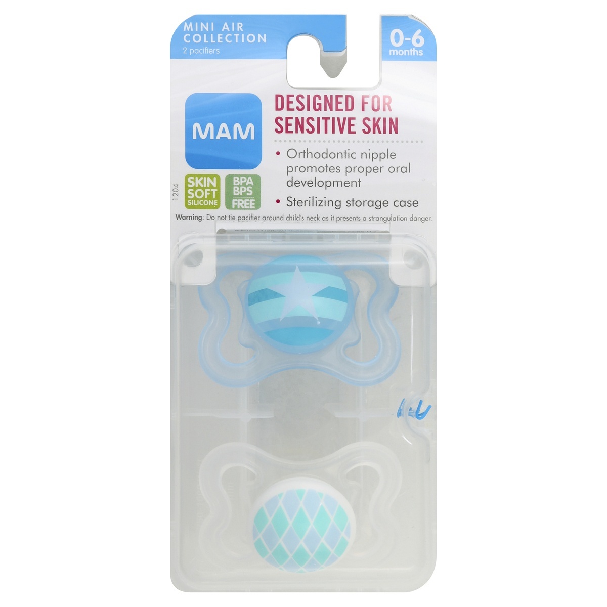 slide 1 of 2, MAM Sensitive Skin Mini Air Orthodontic Pacifier, 0-6 Months, 