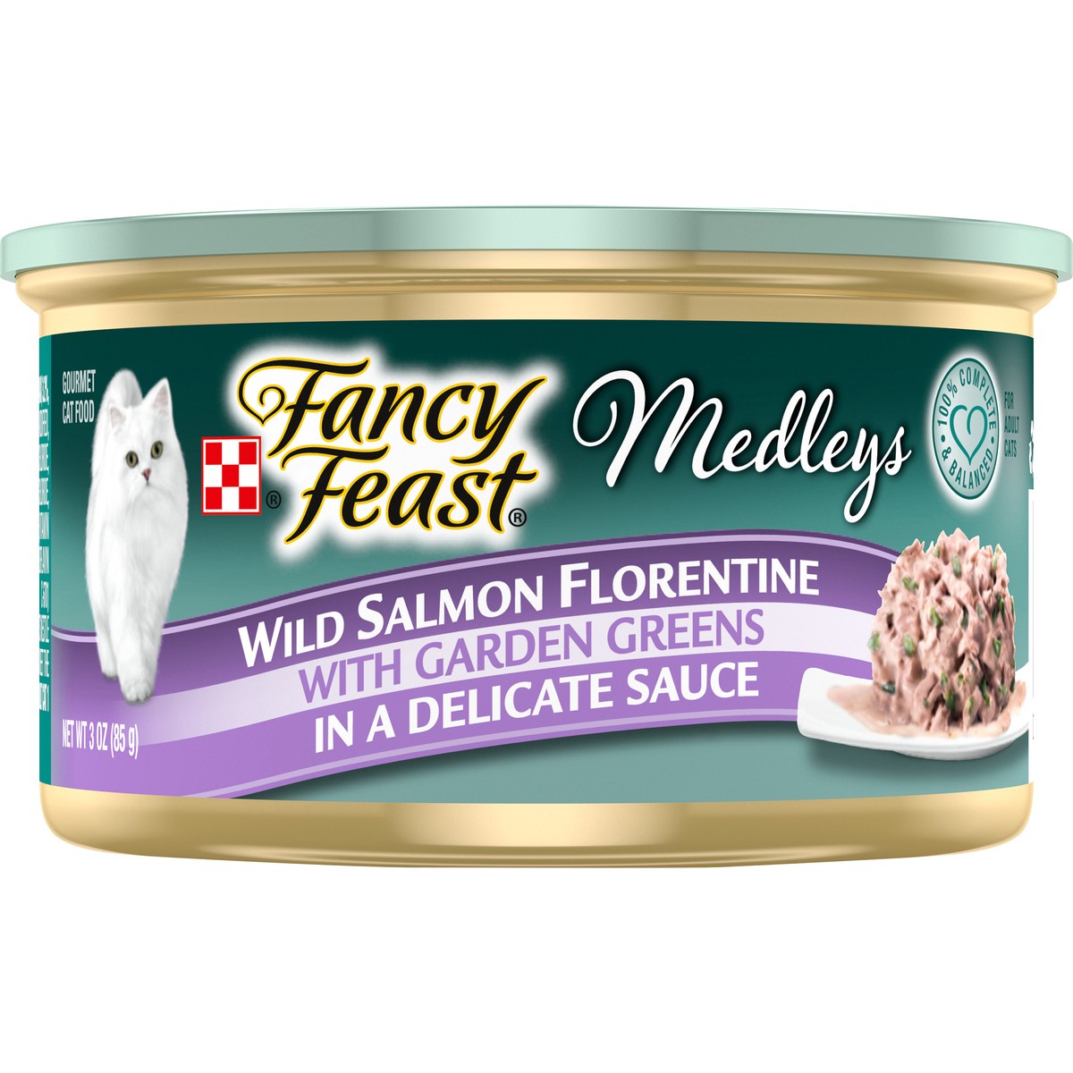 slide 4 of 7, Fancy Feast Medleys Wild Salmon Florentine Cat Food, 3 oz