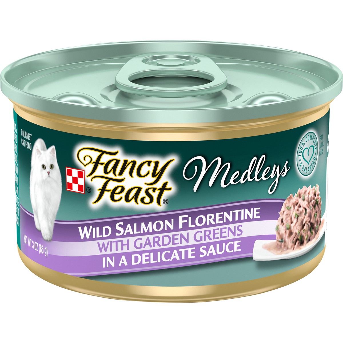 slide 1 of 7, Fancy Feast Medleys Wild Salmon Florentine Cat Food, 3 oz