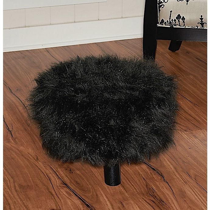 slide 2 of 9, Linon Home Faux Flokati Round Foot Stool - Black, 16 in